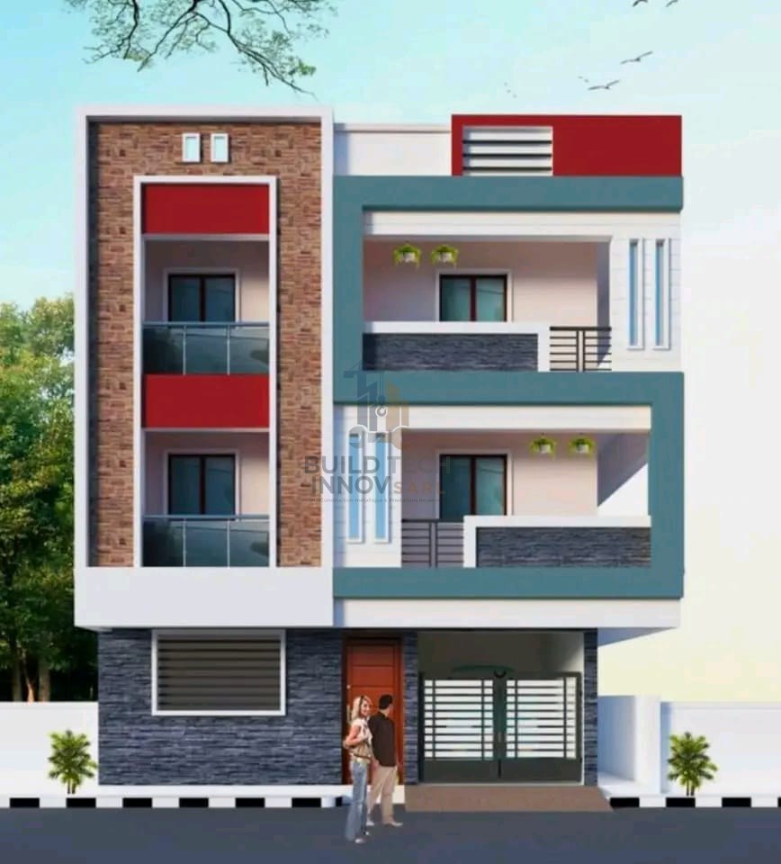 Immeuble rendu 3D rouge